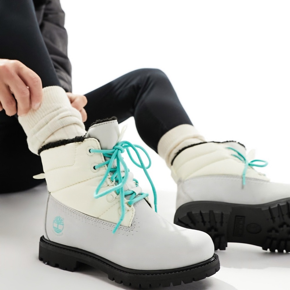 Timberland 6 inch puffer boots in light grey nubuck leather NWT